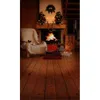 Indoor House Fireplace Garland Christmas Photography Backdrops Vinyl Fabric Cat on Chair Present Boxes Holiday Photo Background Wood Floor