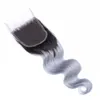 Brazylijski Srebrny Szary Ombre Ludzkie Włosy Uszczelnienie z Top Closure Body Wave 2Tone 1B / Gray Ombre 4x4 Koronki Zamknięcie z 3 Zebranie 4 sztuk Lot