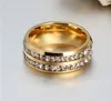 Moda 18k banhado a ouro banhado a aço inoxidável dois linhas Anéis de cristal austríacos para homens mulheres amantes anéis de dedo homens anel jóias de casamento