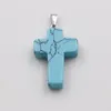 Смешанные цвета DIY Мода Натуральный Камень Ручной Креста Креста для Женщин Мужчин Ожерелья Кулон Ювелирные Изделия