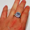 Mode smycken 14kt vitguldfyllda ringar Luxury Pave 192st 5a cz vit stor 8ct fyrkantig diamant ädelsten bröllop band ring för kvinnor