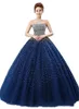 Nuevos vestidos elegantes de bola azul real vestidos de quinceañera 2017 con cuentas cristales encaje hasta dulce 16 vestidos 15 años vestidos de graduación QS1053