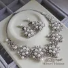 Set di 3 accessori per gioielli da sposa per matrimonio (corona + orecchini + collana) Design con foglie di cristallo con perle finte
