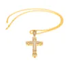 Collier avec pendentif croix Vintage en strass glacés, couleur or argent, bijoux Hip hop à la mode