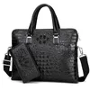 Men's luxury crocodile pattern briefcase 100% leather bag brand-name fashion notebook computer bag 13-inch handbag messenger bag