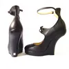 14CM Heel Height Sexy Genuine Leather Round Toe Hoof Heel Pumps Party Shoes US size 5-14 NO.WG18