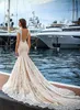 Casquillo de la manga Ilusión Volver Sexy sirena vestidos de novia 2017 tren de encaje lleno vestidos de novia de la trompeta trompeta Vestido De Novia con apliques BA6506