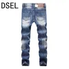 Partihandel - Brittisk stil Designer män jeans högkvalitativa mode rippade jeans för män distressed byxor märke jeans män blå färg