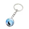 Good A++ Burst howling wolf moon gemstone key ring pendant jewelry key chain KR148 Keychains mix order 20 pieces a lot