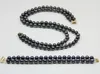 Новый 7-8 мм Черный натуральный жемчужный ожерелье 17-18 дюймов БЕСПЛАТНЫЙ БРАСЛЕТ 7,5 дюйма золотой застежки