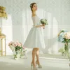 Beach Knee Length Wedding Dress Lace Applique Beaded Belt Half-sleeve Off the Shoulder Short Wedding Bridal Gowns Real Pictures