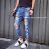 All'ingrosso-Uomo Jeans strappati con cerniera Skinny Cool Slim Fit Mens West Jeans Pantaloni jeans urbani per uomo