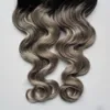 Brazilian Body Wave Hair Ombre Micro Loop Easy Rings / Grânulos Extensões do Cabelo1B / Prata Cinza Ombre Human Hair 200g