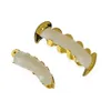 Grills Real Gold Plated Cz Rhinestone Hip Hop Teeth för Mouth Grillz Caps Top Bottom Grill Set Vampire Teeth Party Gift