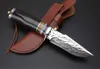 Handgjorda Damaskus Fixat Blad Knife Wood Handle Outdoor Camping Hunting Survival Fick Knife Militär Utility EDC Läderfodral Collection