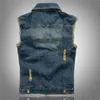 Partihandel-Multi Pocket Denim Västar Motorcykel Biker Jeans Vest Male Cowboy Ärmlös Jean Jacket Chaleco Hombre Plus Storlek 4XL 5XL 6XL