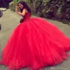 Hot Red Tulle Ball Gowns Wedding Dress 2019 Country Western Crystals Petal Beading Top Weding Weeding Gown Bride Dresses