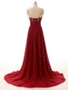 Sparkly Custom Made Dark Red Prom Dress Lange Formele Avondjurken Sheer Bateau Hals Mouwloze Corset Lace Up Back Sweep Train