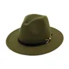 Europejskie amerykańskie mężczyźni wełna poczuła fedora czapki z paskiem unisex szerokie brzegi Jazz Hat Autumn Winter Panama Cap Trilby Chapeau8321172