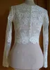 Wysokiej Jakości Długie Rękawy Wedding Bolero Jacket Lace Ivory V-Neck Custom Made Sheer Wedding Okładki Wzrudniają Przyciski Back Bridal Stule