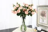 Luxury 3 Flowers Heads Tea Rose DIY Flowers Bouquet Artificial Real Touch Flowers Home And Wedding Party Decoration 12pcs /Lots