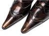 Pointed toe shoes Men Genuine Leather man's wedding shoes Bronze Formal Business Dress Shoes Zapatos Hombre 6.5cm Heels, Big US6-12
