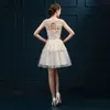 2017 New Short Evening Dresses with Sashes Elegant Girls Women High Neck Keyhole Back Ball Prom Party Graduation Formal Dress