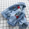 女の赤ちゃんローズフラワー刺繍デニムジャケットガール幼児用のヴィンテージジーンズジャケット