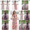 Женщины цветочный принт с коротким рукавом Boho Dress вечернее платье партии длинное платье макси летний сарафан OOA3238