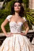 2017 Luxury Champagne A-Line Lace Wedding Dresses Short Sleeves Sexy See Through Appliques Vintage Wedding Gowns Vestido De Noiva