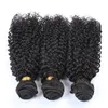 Afro Kinky Curl Brazilian Hair Bundles With Closure Human Hair Weaves Extensions 3Bundles With Lace Closure 4x4 Free Part Natural Color 1B