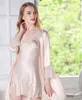 Female spring and autumn imitation silk nightgown summer lace sexy silk dresses pajamas bathrobes home service