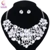 Women Fashion Statement Necklace earrings sets Bridal Wedding Party Necklace Flower Type Golden Plated Crystal Jewelry Sets