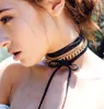 Anklets Fashion Bohemian Gold Snake Link Gold Sier Plated Alloy Long Black Leather Link Collar Clavicle Chain Necklace 945