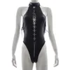 Black Lace-up Teddy Sexy Leotard Women Backless Halter Bodysuit Racy Lingerie Nightclub Stripper Dance Costume300p