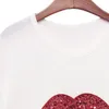 Magliette da donna All'ingrosso- 2022 Moda Casual Abiti stampati Labbra rosse T-shirt da donna Marca Estate Manica corta Maglietta allentata