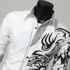 Men Male Fashion Long Sleeve European Style Tattoo Dragon Printed Shirt Silm Fit Shirt 4 Colors243E