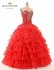 2017 Red Blue Custom Made Barato Quinceanera Vestidos De Baile Vestido Com Cristais Frisados ​​Doce 16 Vestido Longo Prom Vestido De Festa QA533