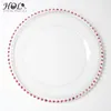 Stocked 13inch round wedding clear silver/gold glass beaded charger pates glass plate for wedding table decoration