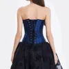 Corsetto da donna vittoriano in raso gotico con scollo a cuore, foglie in broccato, ricamo imbottito, vita sottile, corsetto da ballo burlesco con pannelli sui fianchi