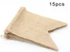 20 zestawów / partia 15 Flagi Dovetail Jute Burlap Flagi Urodziny Pościel Pennant Flag Banner Wedding Home Decor Event Dostarcza Burlap