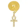 Hip-hopowy srebrny złoty Ankh egipska biżuteria Bling Rhinestone kryształowy klucz do życia egipt krzyż naszyjnik łańcuch kubański