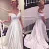 Semplici abiti da sposa da spiaggia con spalle scoperte 2017 economici Seta elastica come raso Sweep Train Abiti da sposa Custom Made Cina EN8118