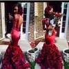 Real Image 2016 Burgundy Prom Prom Prom с цветочной юбкой с цветочной розой круглая круглая шея с длинным рукавом формальные вечерние платья PAG3586172