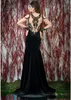 Sirena nera da sera Veet gioiello maniche lunghe corpetto illusione abiti da ballo cerniera posteriore con applique Sweep Train abiti formali 2017
