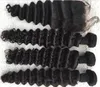 10a klass Deep Wave Virgin Remy Human Hair Bundles Part Middle Part Spetsstängningar Hårväv med spetsstängning 9974791