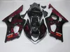 100% Fit Insprutning Mögel Fairings för Suzuki GSXR1000 2003 2004 Röda Flammor Black Bodywork Fairing Kit GSXR1000 2003 2004 OT12