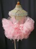 Verklig bild Toddler Pageant Dresses Pink Organza Cupcake Kids Prom -klänningar Crystal Pärled Öppna med Bow Formal Girls Birthday PA309F