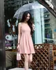 100pcs Transparent Clear EVC Umbrella Long Handle Rain Sun Umbrella See Through Colorful Umbrella Rainproof Wedding Photo