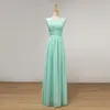 Abito da damigella d'onore lungo in chiffon plissettato Abito lungo fino al pavimento verde menta per la festa nuziale New Robe Demoiselle D'Honneur